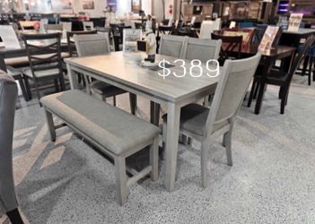 Beautiful ‼️ 6-Pc Dining Table Set Light Gray