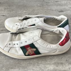 Gucci White Leather Ace Web Gold Bee Sneakers Size 8 Mens