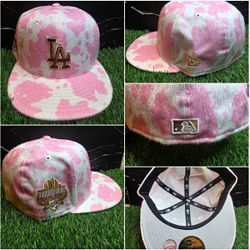New Era 59FIFTY LA Dodgers Pink Cow Print Cattle Pack Fitted Hat Sizes 7 1/8 & 7 1/4