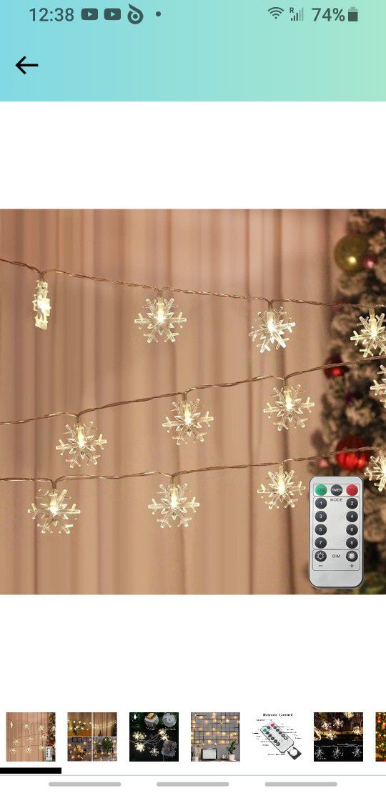 Snowflake String Lights, Christmas Lights with Remote 14.4 ft 40 LED 8 Modes Snowflake Fairy Lights Battery Operated Decorative Lights for Xmas Party 