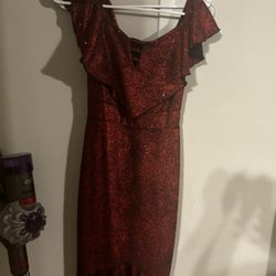 Red Mermaid Fit Shiny Comfy Dress