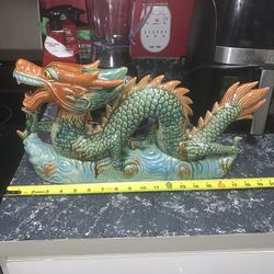 Vintage Ceramic Asian Dragon Statue