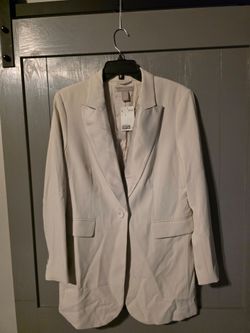 Ivory satin lapel blazer H&M