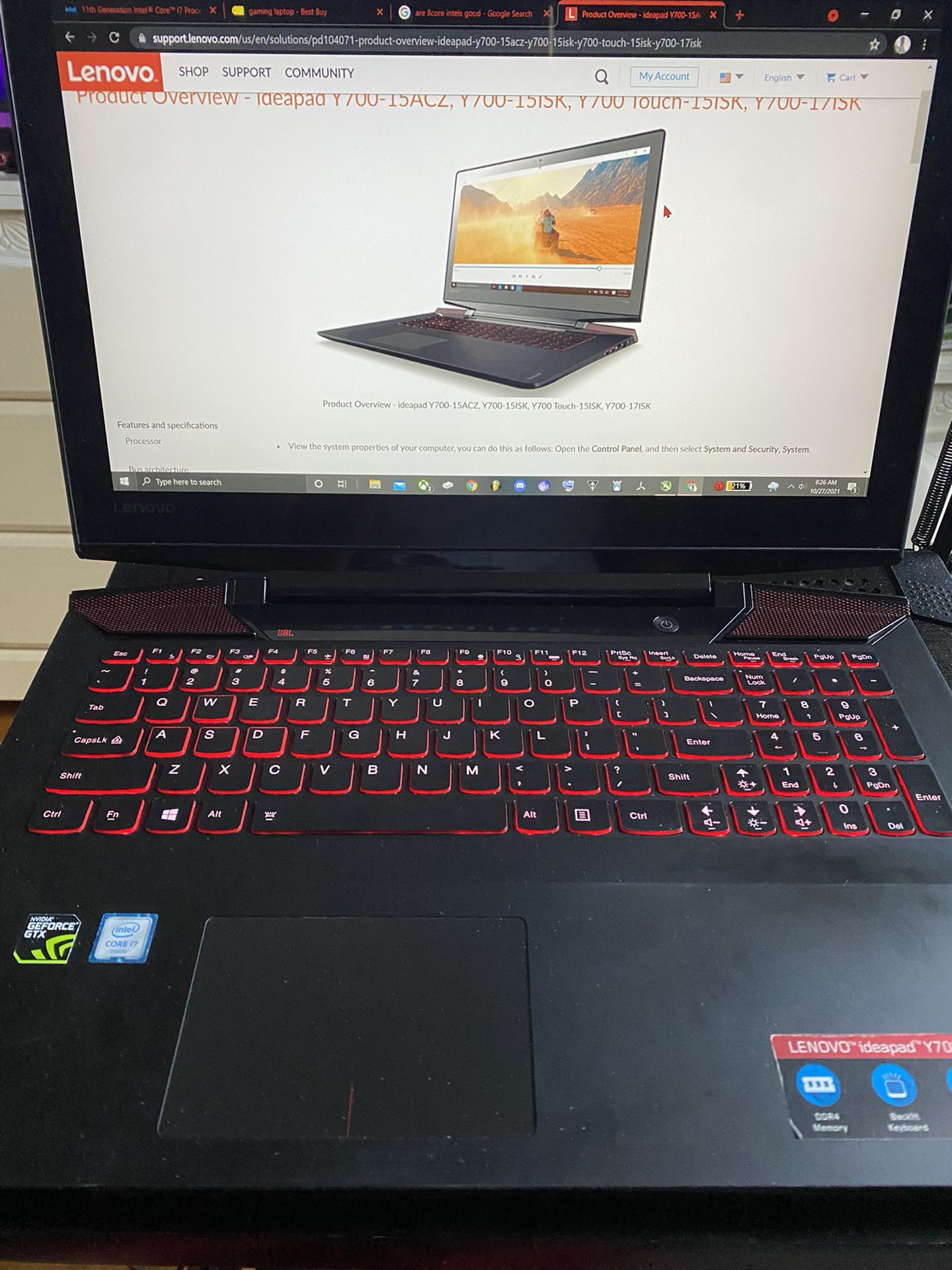 Gaming Laptop Lenovo Y700 15-isk 