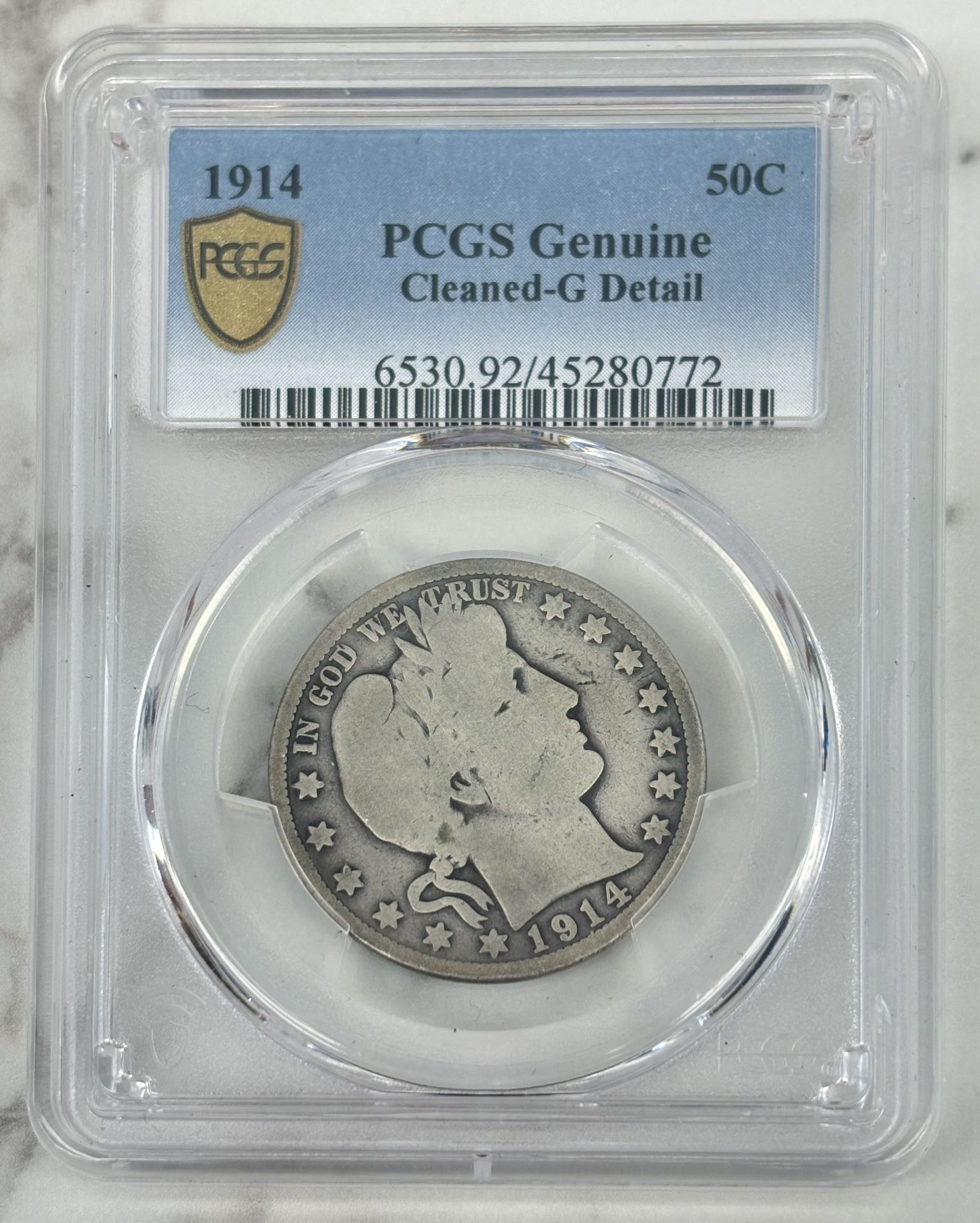 1914 50C HALF DOLLAR PCGS GENUINE CLEANED G DETAIL