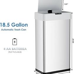 Sensor Trash Can, Touchless Motion Sensor Trash Bin, Smart Automatic Garbage Can with Soft-Close Lid, Bag Retainer Ring and Display Light,for