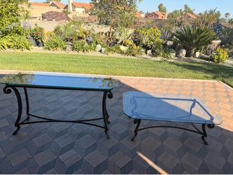 Pair of Wrought Iron Glass Top Coffee Tables