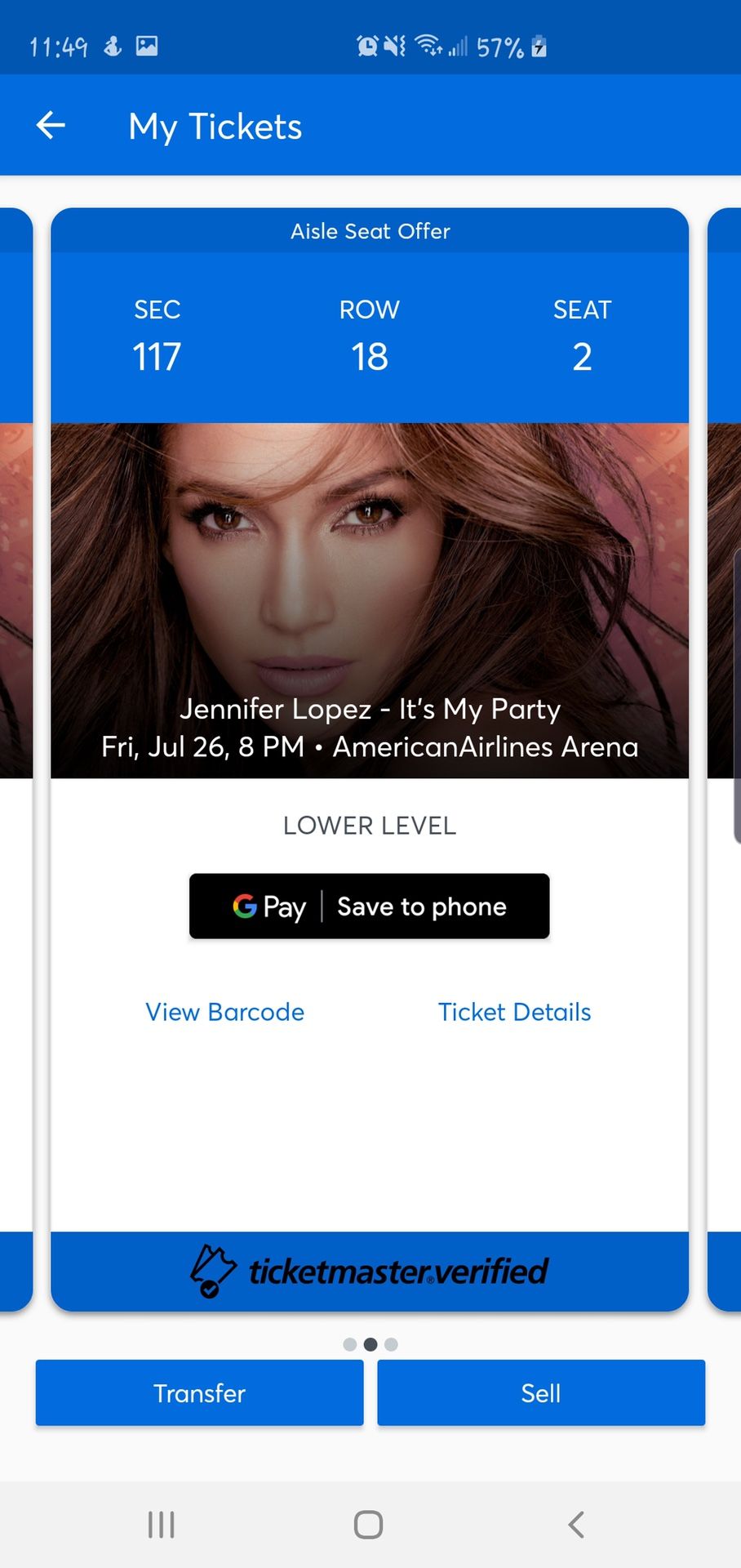 2 Jennifer Lopez Miami Tickets for Friday Concert