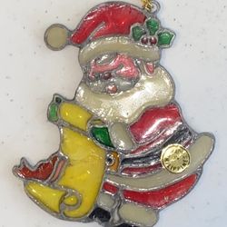 4” Vtg Plastic sun catcher Santa Making a List & Checking It Twice Christmas
