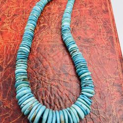 Vintage Southwest N.A. Turquoise Graduated Disc Necklace 16-19” Adjustable 