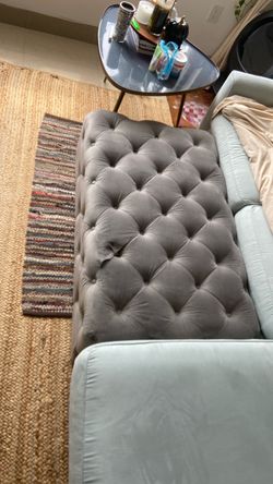 Dark Grey velvet, rectangular, tufted ottoman
