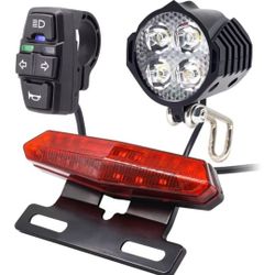 Onature 36V 48V Ebike Light Kit, Electric Bike Headlight Horn 100dB, Ebike Tail Light with Turn Signal, Fits Rear Rack Mount Holes 50mm 80mm, Not Comp