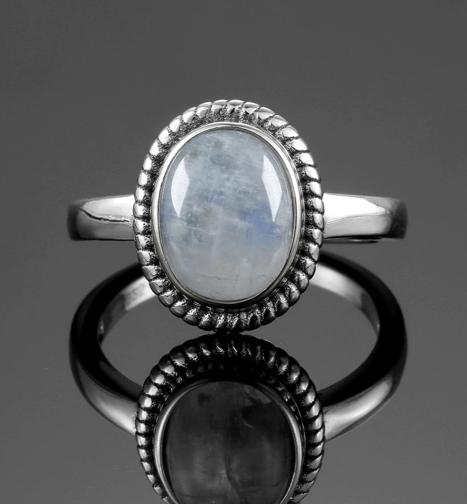 925 Silver Natural moonstone RING 6