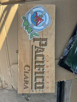 cerveza pacifico wooden sign