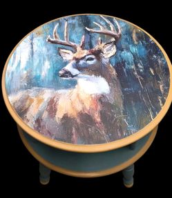 Round Side Table with Deer