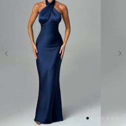 Midnight Blue Halter Top Cocktail Dress 