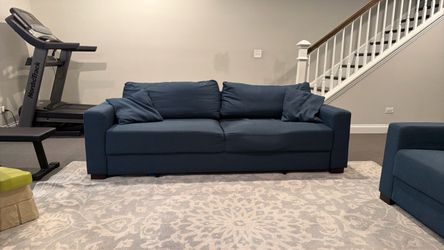 Blue Fabric Two-Seat Sofa