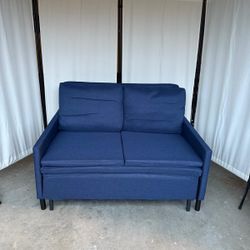 🔥BLUE CONVERTIBLE LOVESEAT WITH PULLOUT BED & STORAGE 🔥 