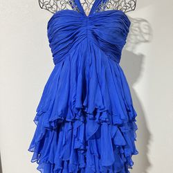 Sherri Hill Short Blue Dress With Ruffled Skirt  Size 14 vintage 
