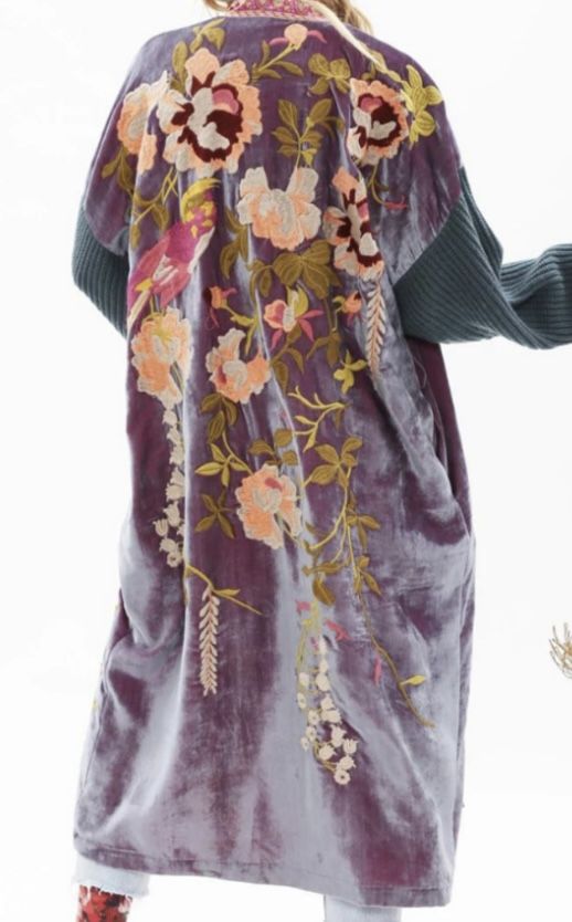 ARATTA Something Magical Velvet Coat Grape Jam jacket floral cover up shawl