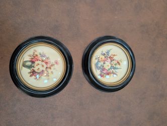Vintage E.B.A. Richards Round Floral Prints - Set of 2