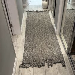 Neutral Woven Runner Rug w/ Fringe