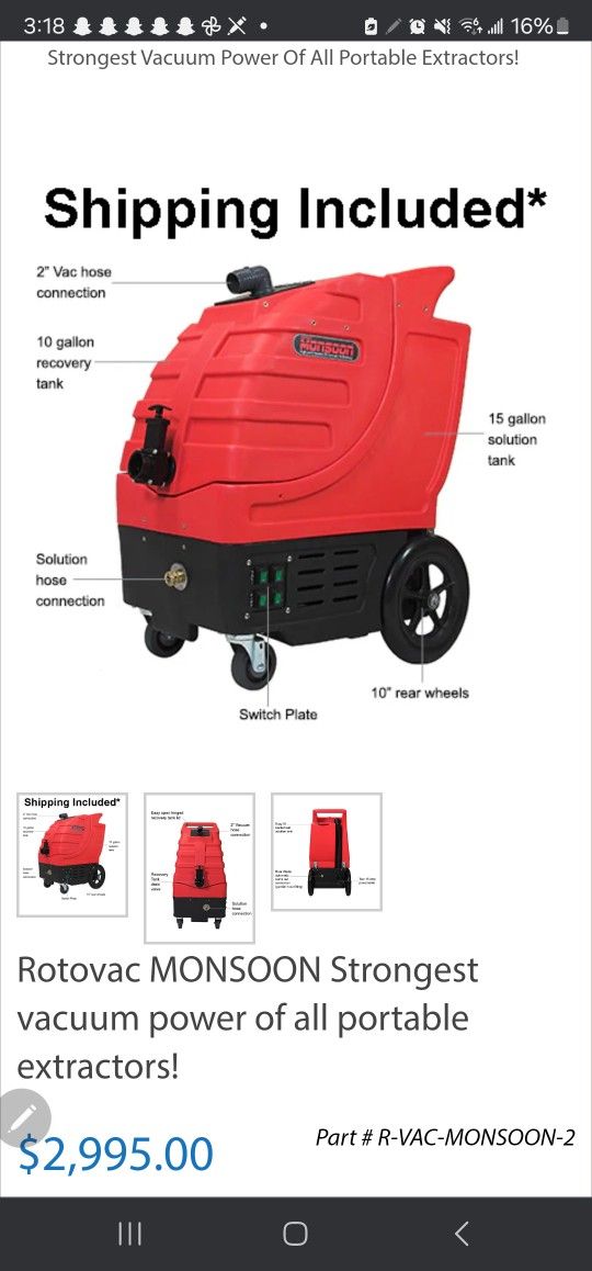 Rotovac Monsoon 250 - CARPET EXTRACTOR