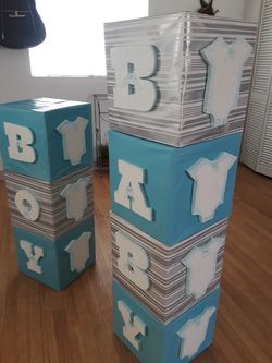Baby shower decoration 7 blocks 2 clouds one elephant 1 picture frame