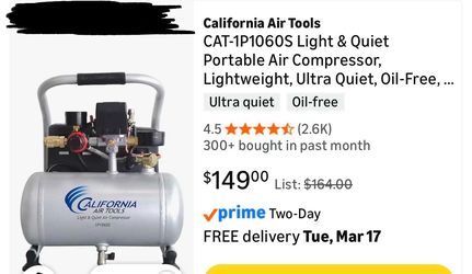 California Air Tools CAT-1P1060S Air Compressor and Harbor Freight Pressure Pot