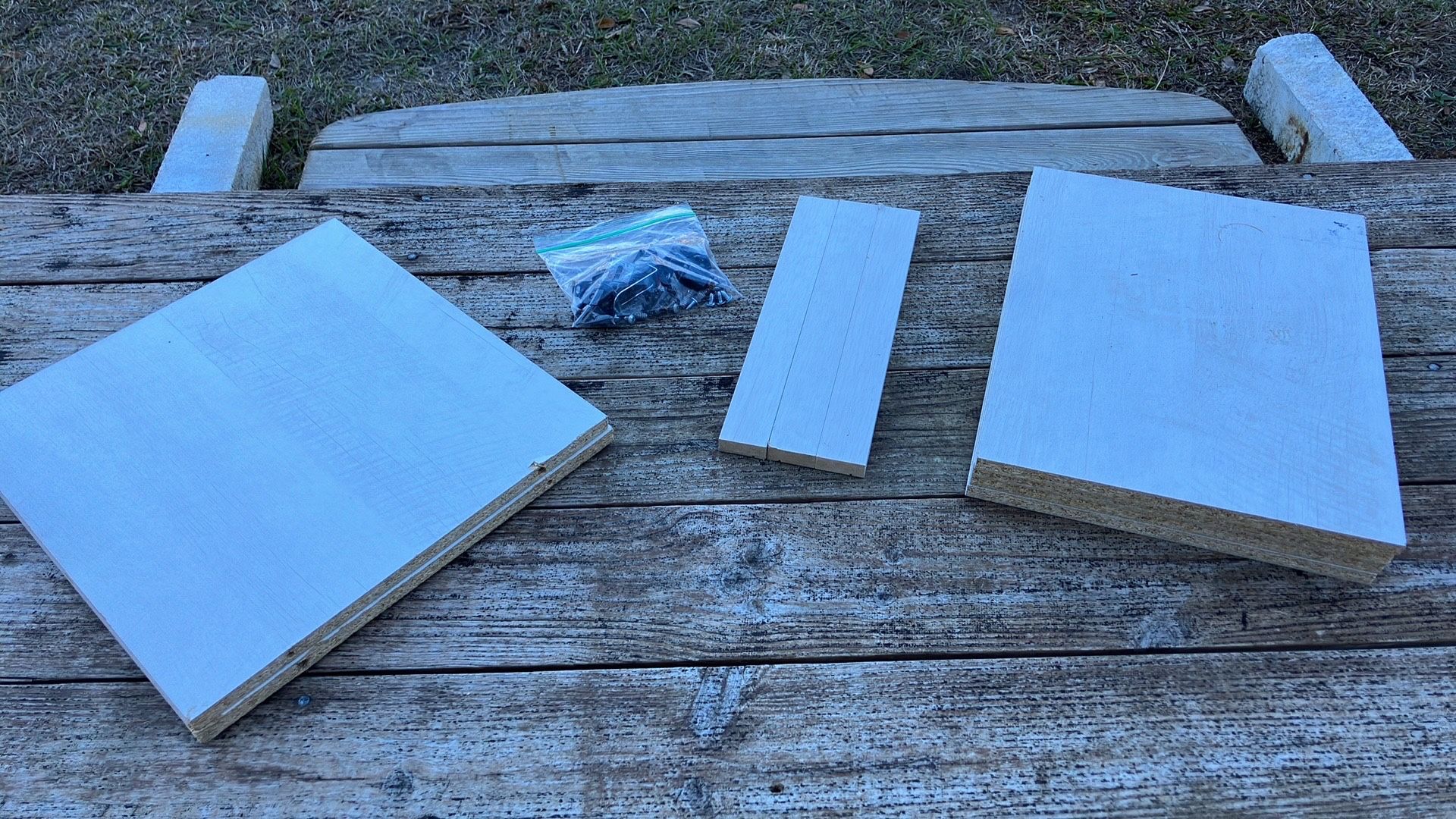 White Particleboard Shelves, And Hardware