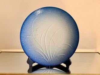 Beautiful large vintage Japanese blue orchid flower display plate