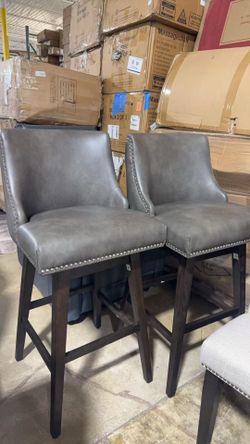 💥CHITA 30 inch Faux Leather Swivel Upholstered Counter Height Bar Stools with Full Back, Set of 2, Retro Gry $200