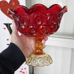 LE Smith Amberina Moon & Stars Pedestal Bowl