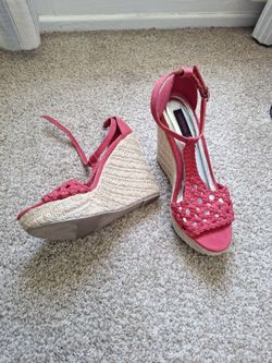 Red platform/wedge womens shoes size 7