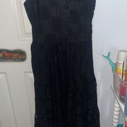 Black Lace Knee Length Dress