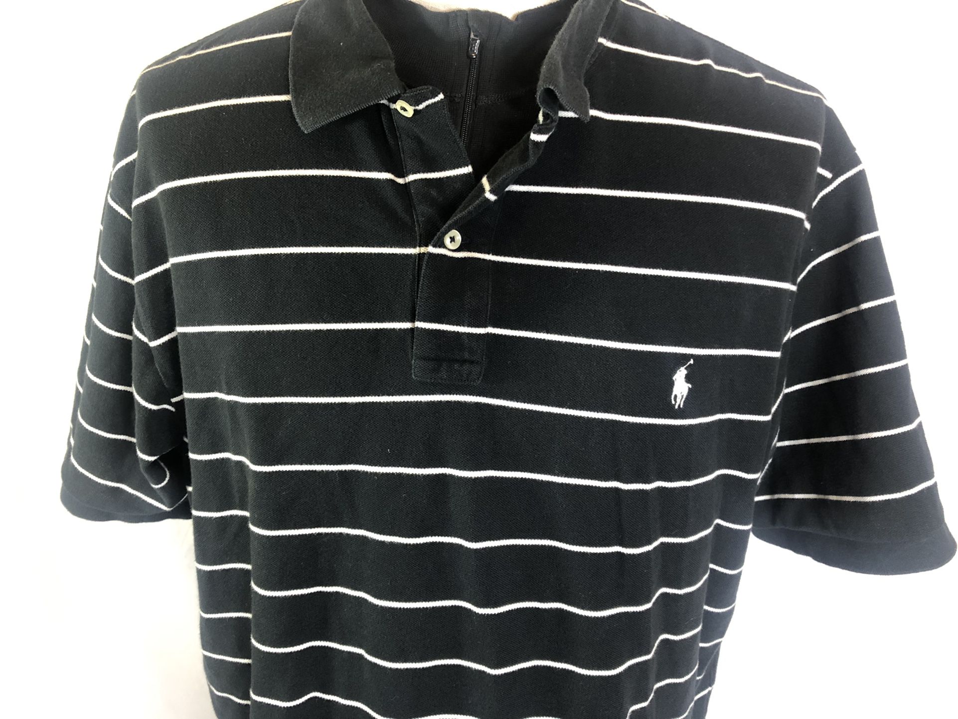 Polo Ralph Lauren Men’s 2XB Mesh Polo Black Striped Shirt Pony