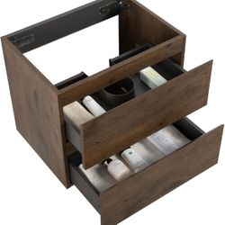 30W 105,Wall Mount Cabinet Without Basin, Walnut Color, with Two Drawers, Pre Assembled