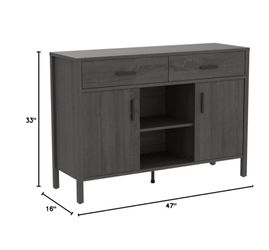 47" W Sideboard Storage Cabinet Dining Cupboard Buffet Table w/ 2 Drawers & 2 Open Shelves - Washed Black