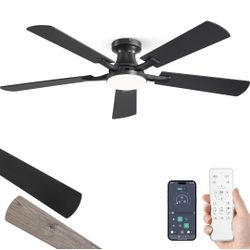 ZMISHIBO 52 Inch Ceiling Fan with Light, App&Remote Control, Flush Mount Low Profile, Dimmable 20W LED Light, Quiet Reversible Motor for Bedroom, Livi