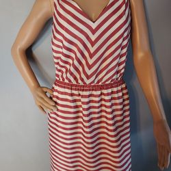 Ann Taylor Loft V-Neck Red & White Striped Blouson Dress