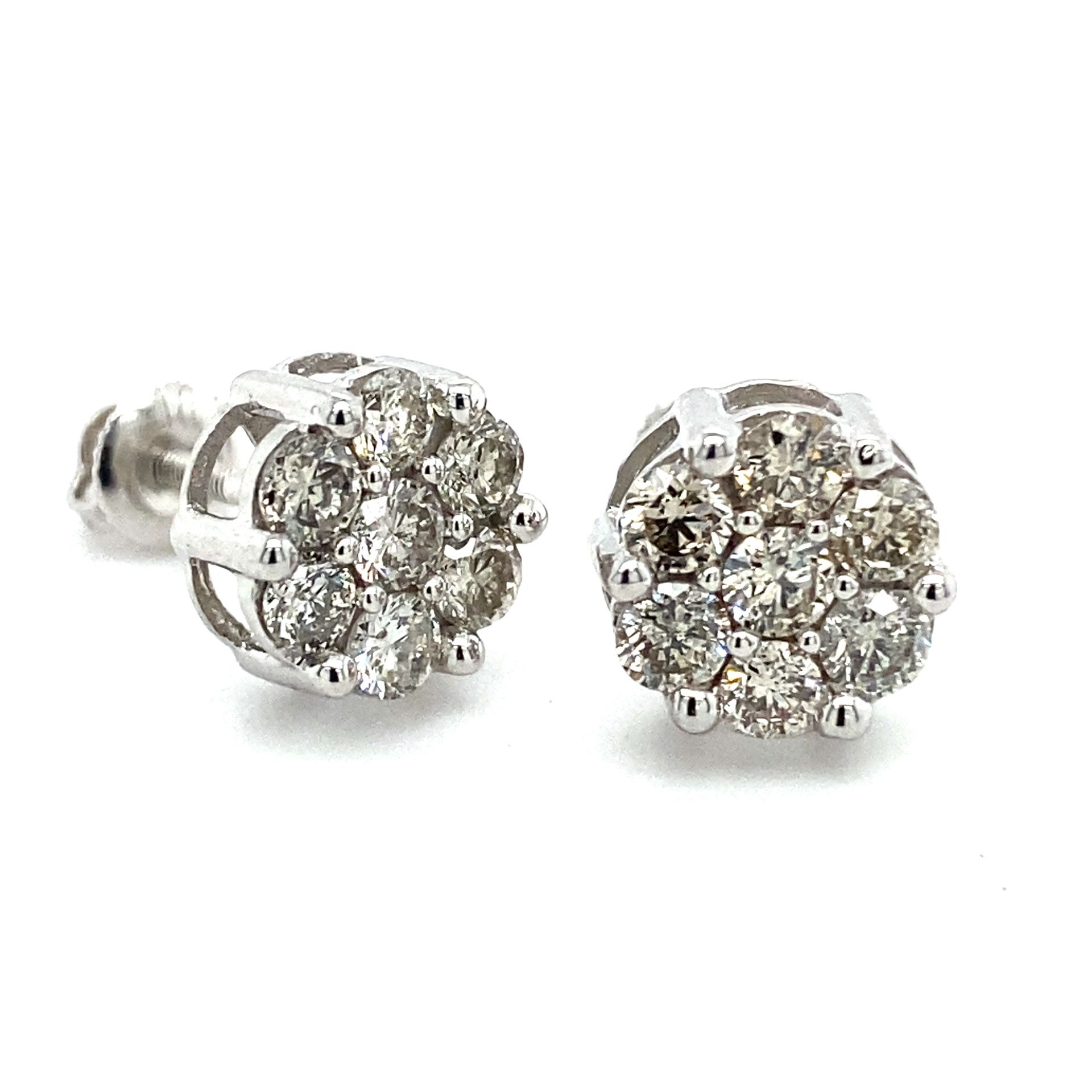 10k White Gold Diamond Earrings Flower Cluster 1ctw 140221 1