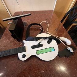 Nintendo Wii W Guitar And Control Plus Controllers 