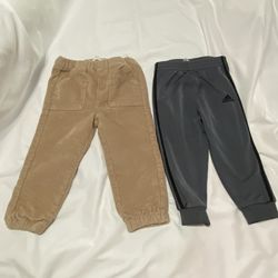 2 Pair Toddler Pants Tan Tahari size 2T , Adidas, Gray w Black Stripes size 18 months