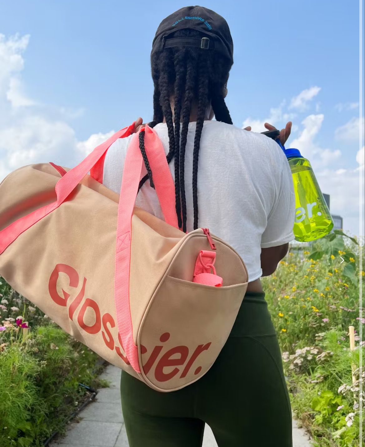 Glossier Duffle Bag Medium 20"x10"x10" Brown Pink Desert Rose Zip Strap Canvas