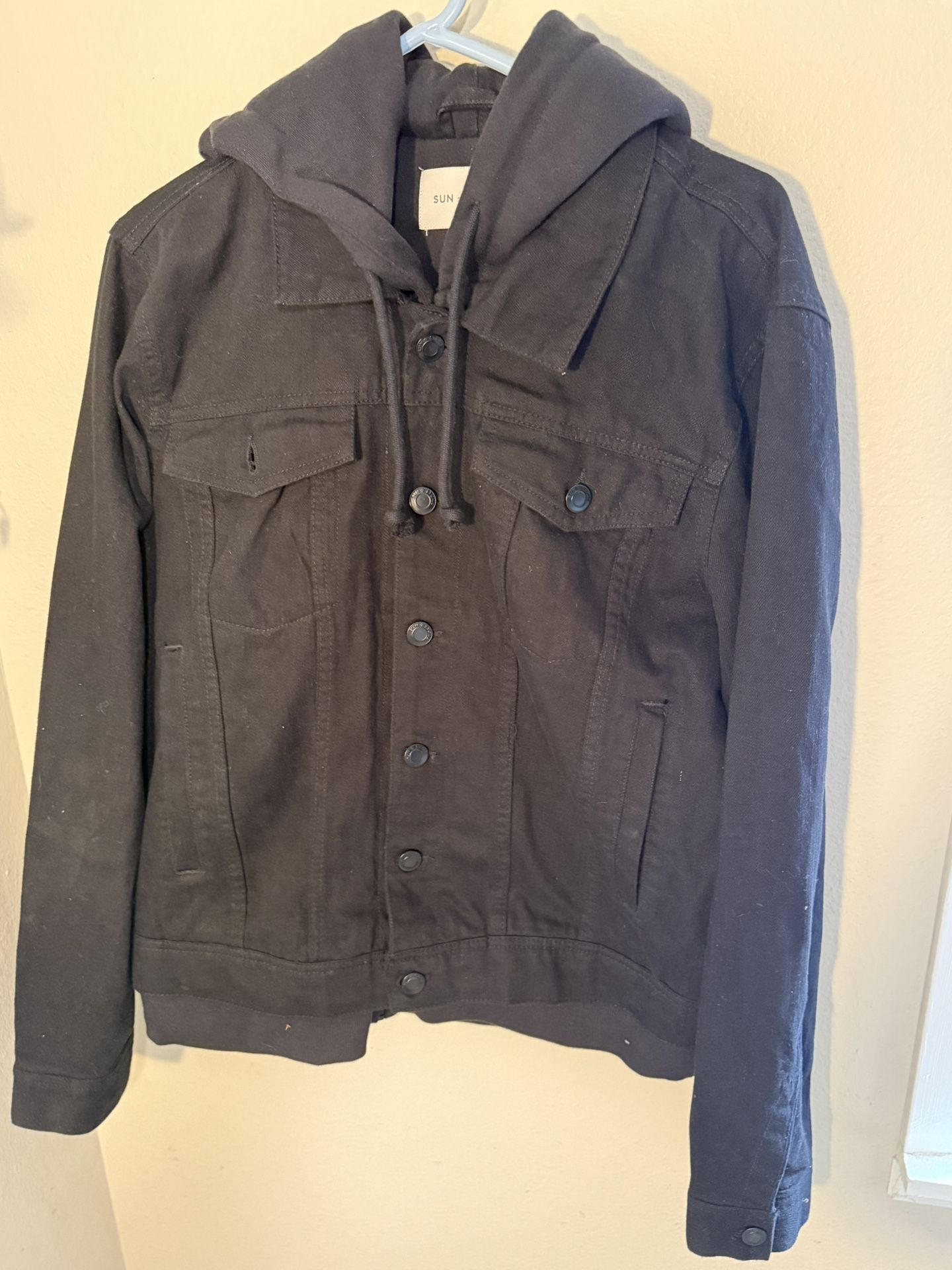 Sun Stone Denim Hooded Jacket Size XL Woman’s Coat Button Down+Zipper 