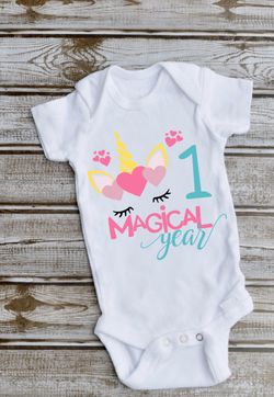 1 magical year unicorn birthday shirt or onesie