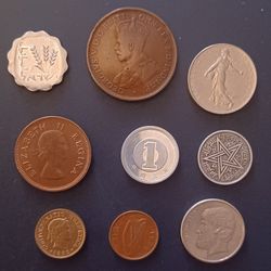 OLD COINS COLLECTOR MISC MOROCCO, IRELAND, ISRAEL, AUSTRALIAN, FRANCE, S. SUID AFRIKA, SWITZERLAND