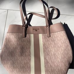 Michael Kors Morgan LG Tote Center Stripe Ballet Pink Tote Bag