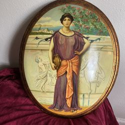 Antique Tambourines Girls Art  Paint And India Teapot 