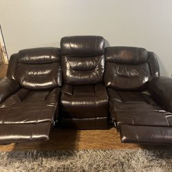 Sara Collections Espresso Top Grain Leather Couch Set 